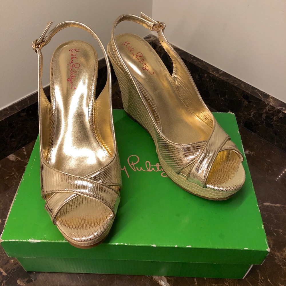 Lilly Pulitzer Gold Metallic Picture Perfect Wedge